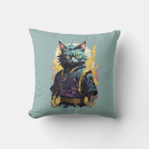 Cool Fire Splash Grey Ninja Cat Warrior Kussen