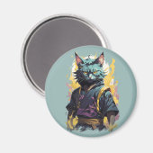 Cool Fire Splash Grey Ninja Cat Warrior Magneet (Voorkant / Achterkant)