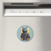 Cool Fire Splash Grey Ninja Cat Warrior Magneet (Insitu (Vaatwasser))