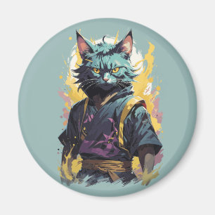Cool Fire Splash Grey Ninja Cat Warrior Magneet