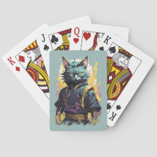 Cool Fire Splash Grey Ninja Cat Warrior Pokerkaarten