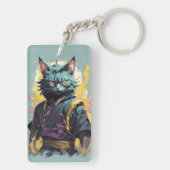 Cool Fire Splash Grey Ninja Cat Warrior Sleutelhanger (achterkant)