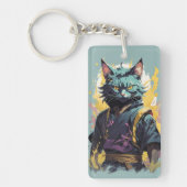 Cool Fire Splash Grey Ninja Cat Warrior Sleutelhanger (Voorkant)