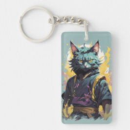 Cool Fire Splash Grey Ninja Cat Warrior Sleutelhanger