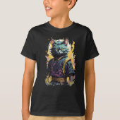 Cool Fire Splash Grey Ninja Cat Warrior T-shirt (Voorkant)
