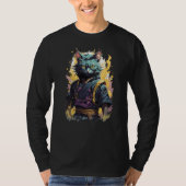 Cool Fire Splash Grey Ninja Cat Warrior T-shirt (Voorkant)