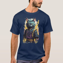 Cool Fire Splash Grey Ninja Cat Warrior T-shirt