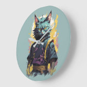 Cool Fire Splash Grijze Ninja Kat Krijger Grote Klok (Hoek)