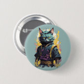 Cool Fire Splash Grijze Ninja Kat Krijger Ronde Button 5,7 Cm (Voorkant /achterkant)
