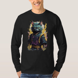 Cool Fire Splash Grijze Ninja Kat Krijger T-shirt
