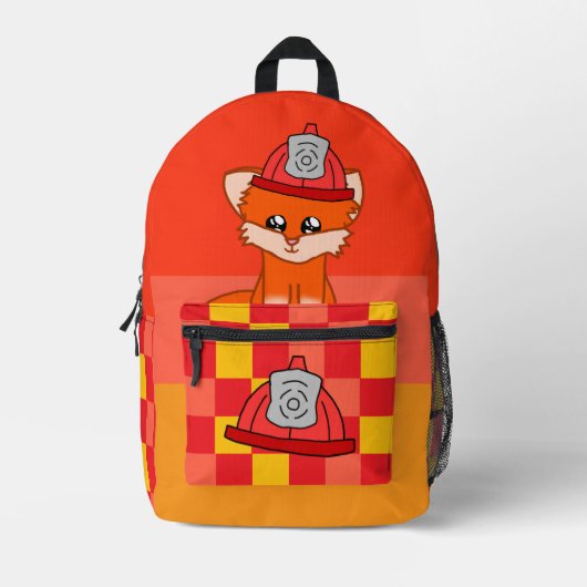 Cool Firefighter & Fox Themed Backpack Bedrukte Rugzak (Voorkant)