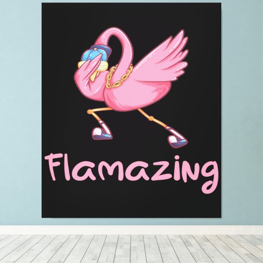 Cool Flamazing Dabbing Flamingo Canvas Afdruk (Insitu (Houten vloer))