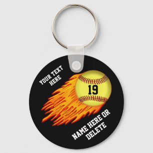 COOL Flaming Softball Team Gift Ideas NAME, NUMMER Sleutelhanger
