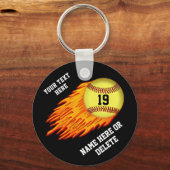 COOL Flaming Softball Team Gift Ideas NAME, NUMMER Sleutelhanger (Voorkant)