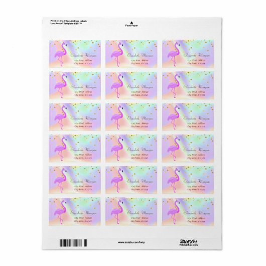 Cool Flamingo Holographic Gold Foil Confetti Etiket (Full Sheet)