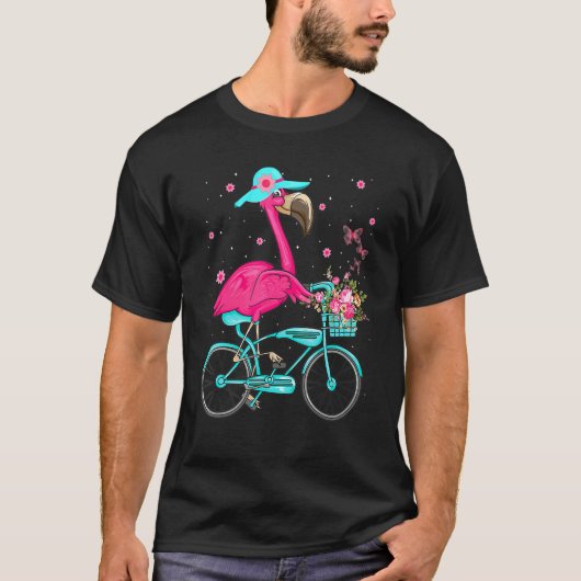 Cool Flamingo Riding a Bike Cycling Bird T-shirt (Voorkant)