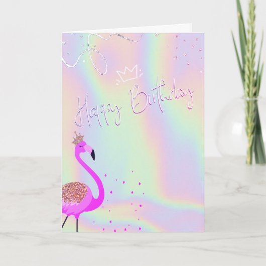 Cool Flamingos Hearts Holographic Birthday  Kaart (Voorkant)