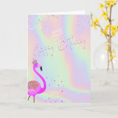Cool Flamingos Hearts Holographic Birthday  Kaart (Gele Bloem)
