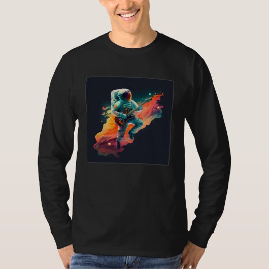 Cool Floating Astronaut Illustration Guitar Moon S T-shirt (Voorkant)