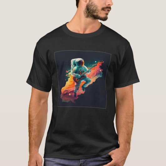 Cool Floating Astronaut Illustration Guitar Moon S T-shirt (Voorkant)