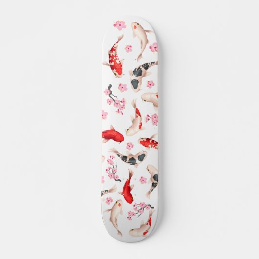 Cool Floral Japanse Koi Persoonlijk Skateboard (Voorkant)