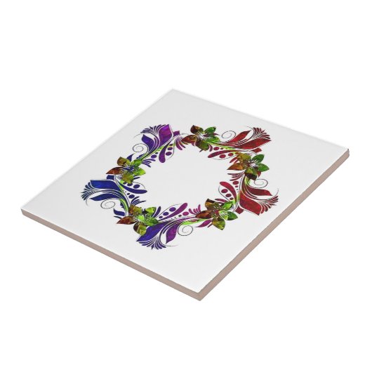 Cool floral multicolkleurig ontwerp tegeltje (Zijkant)