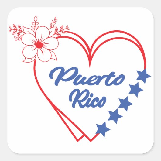 Cool Floral Puerto Rico Hart Illustratie Vierkante Sticker (Voorkant)