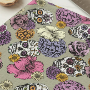 Cool Floral Sugar Skulls Dia de los Muertos Theedoek