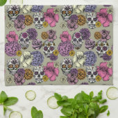 Cool Floral Sugar Skulls Dia de los Muertos Theedoek (Gevouwen)