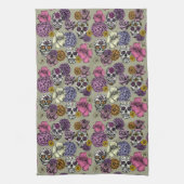 Cool Floral Sugar Skulls Dia de los Muertos Theedoek (Verticaal)