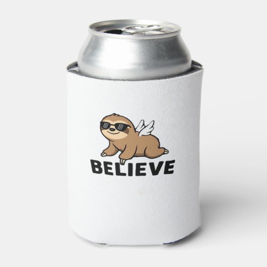Cool Flying Sloth Believe Funny Motivatie Design Blikjeskoeler (Blikje Voorkant)