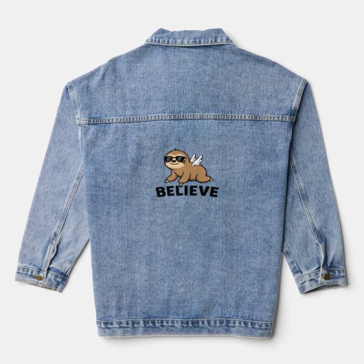 Cool Flying Sloth Believe Funny Motivatie Design Denim Jacket (Achterkant)