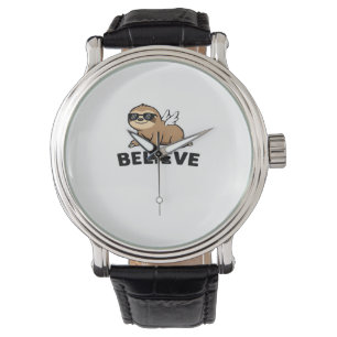 Cool Flying Sloth Believe Funny Motivatie Design Horloge