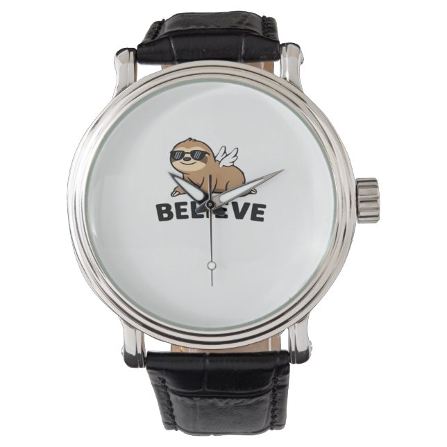 Cool Flying Sloth Believe Funny Motivatie Design Horloge (Voorkant)