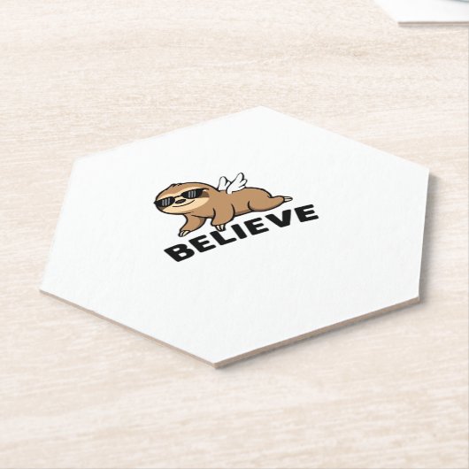 Cool Flying Sloth Believe Funny Motivatie Design Kartonnen Onderzetters (Schuin)