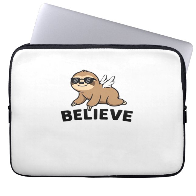 Cool Flying Sloth Believe Funny Motivatie Design Laptop Sleeve (Voorkant)