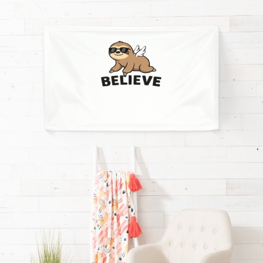 Cool Flying Sloth Believe Funny Motivatie Design Spandoek (Insitu)
