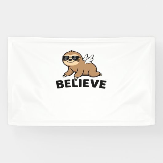 Cool Flying Sloth Believe Funny Motivatie Design Spandoek (Horizontaal)