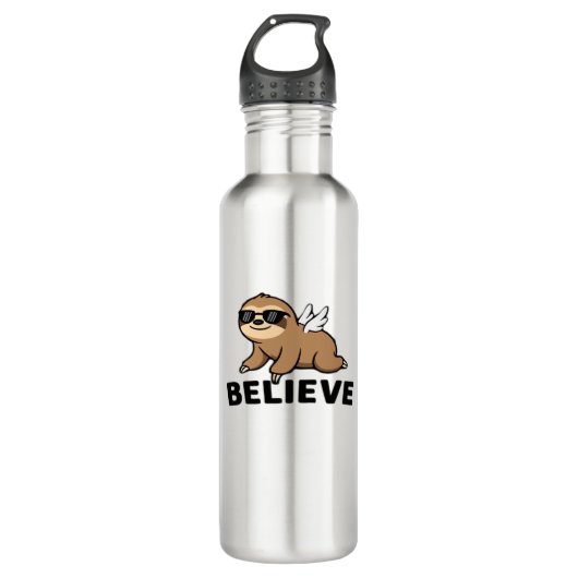 Cool Flying Sloth Believe Funny Motivatie Design Waterfles (Voorkant)