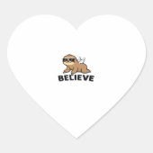 Cool Flying Sloth Believe Funny Motivational Desig Hart Sticker (Voorkant)