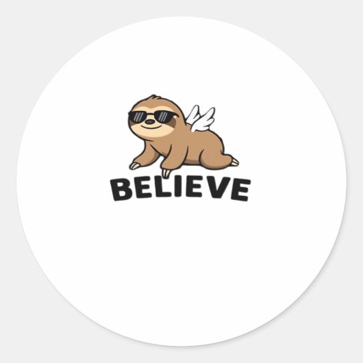 Cool Flying Sloth Believe Funny Motivational Desig Ronde Sticker (Voorkant)
