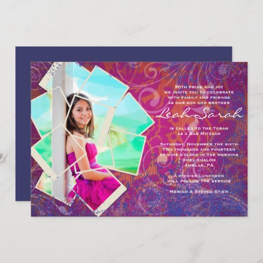 COOL FOTO COLLAGE Bat Mitzvah Uitnodiging (Voorkant / Achterkant)