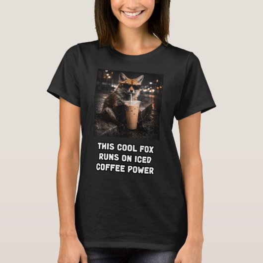 Cool Fox Loopt Op Iced Coffee Power Design T-shirt (Voorkant)