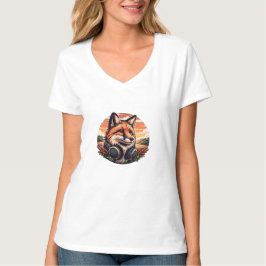 Cool Fox met hoofdtelefoon in een tarweveld T-shirt