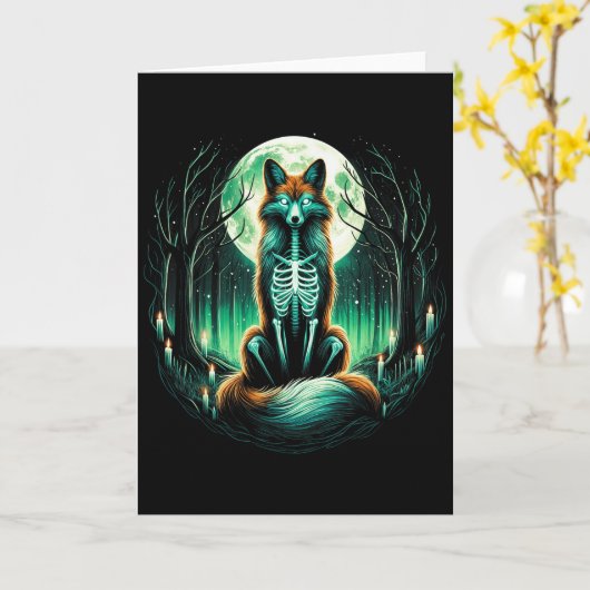 Cool Fox Skeleton Halloween Christmas Birthday  Kaart (Gele Bloem)