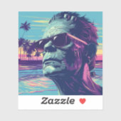 Cool Frankenstein Retro Zonsondergang Halloween Sticker (Vel)