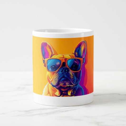 Cool French bulldog dog with sunglasses Grote Koffiekop (Voorkant)