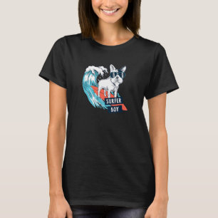Cool Frenchie Bull Dog Surfer Jongen Surfen Rijden T-shirt