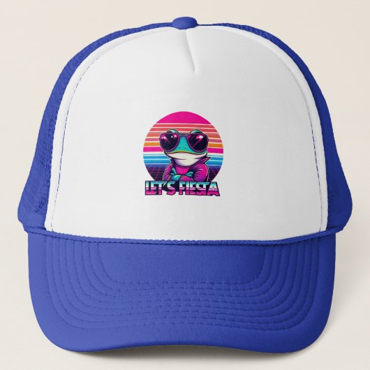 Cool Frog 80s Party Vibes Trucker Pet (Voorkant)