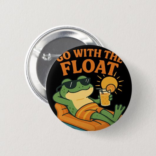  Cool Frog Relaxing on Float with Drink Ronde Button 5,7 Cm (Voorkant /achterkant)
